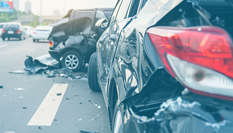 dos coches que han tenido un accidente en cadena y necesitan claves legales y saber cómo reclamar